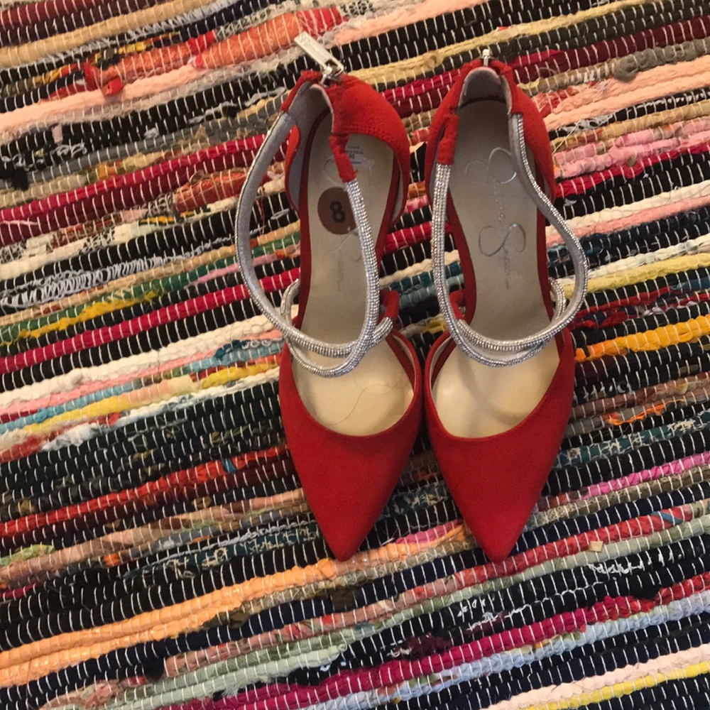Jessica Simpson red glitter heels